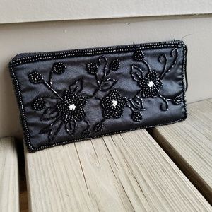 Black Beaded Clutch Purse Wristlet
